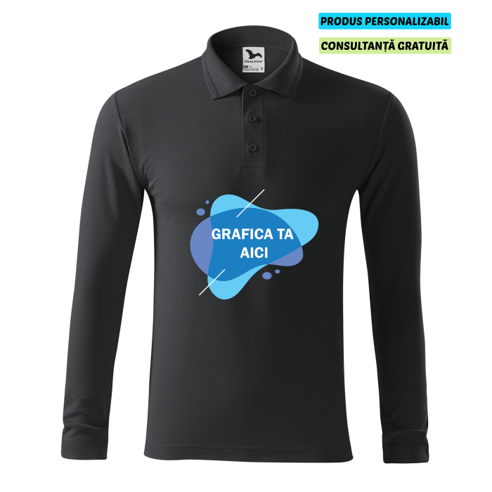 Malfini Tricou Polo Maneca lunga Barbat Antracit Personalizat