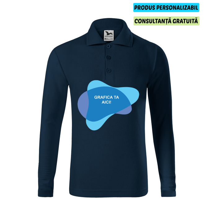 Malfini Tricou Polo maneca lunga Copii Bleumarine Personalizat