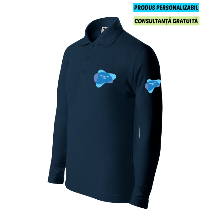 Malfini Tricou Polo maneca lunga Copii Bleumarine Personalizat