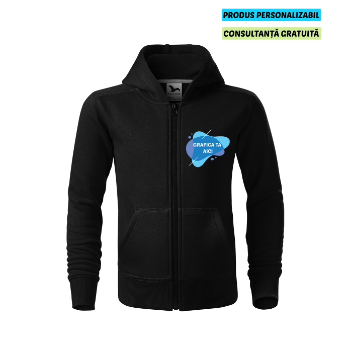 Malfini Hanorac cu fermoar Copii Negru Personalizat Malfini Hanorac cu fermoar Copii Negru Personalizat