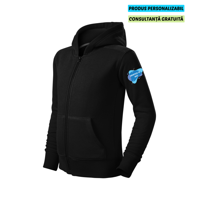 Malfini Hanorac cu fermoar Copii Negru Personalizat Malfini Hanorac cu fermoar Copii Negru Personalizat