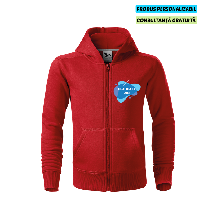 Malfini Hanorac cu fermoar Copii Rosu Personalizat Malfini Hanorac cu fermoar Copii Rosu Personalizat