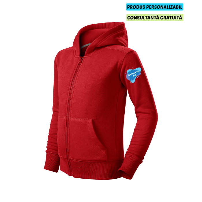 Malfini Hanorac cu fermoar Copii Rosu Personalizat Malfini Hanorac cu fermoar Copii Rosu Personalizat