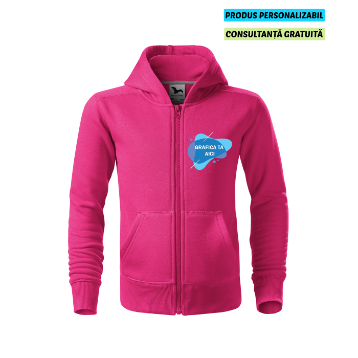 Malfini Hanorac cu fermoar Copii Roz Personalizat Malfini Hanorac cu fermoar Copii Roz Personalizat