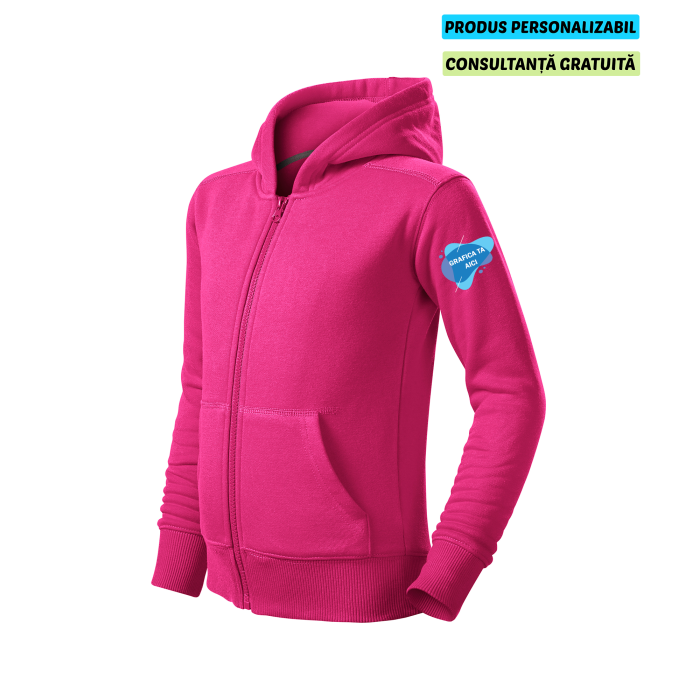 Malfini Hanorac cu fermoar Copii Roz Personalizat Malfini Hanorac cu fermoar Copii Roz Personalizat
