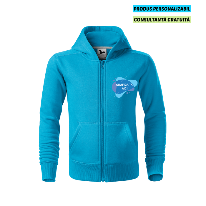 Malfini Hanorac cu fermoar Copii Turcoaz Personalizat Malfini Hanorac cu fermoar Copii Turcoaz Personalizat