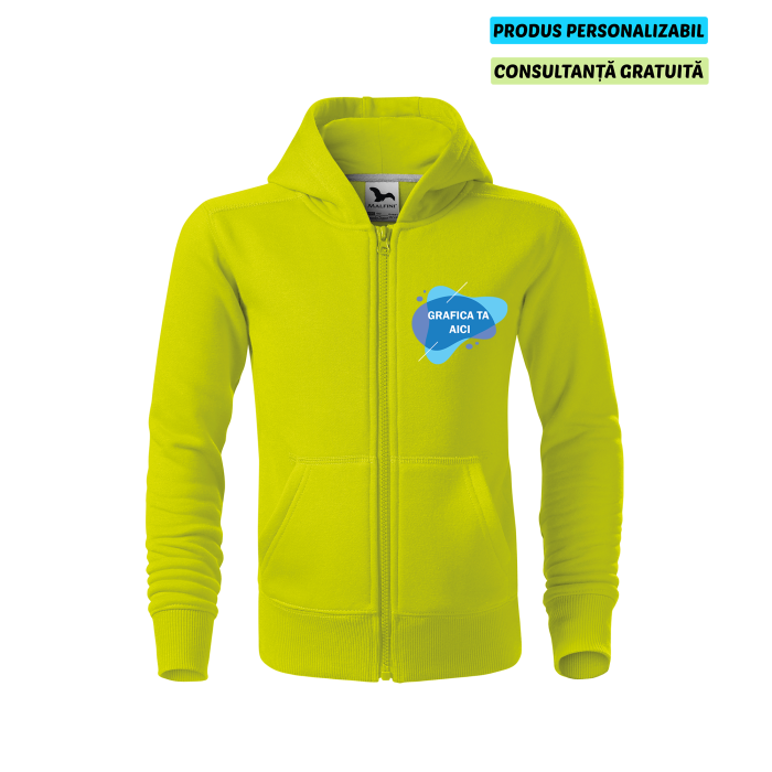 Malfini Hanorac cu fermoar Copii Lime Personalizat