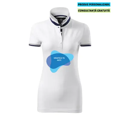 Malfini Tricou Polo Dama Alb Collar up Personalizat