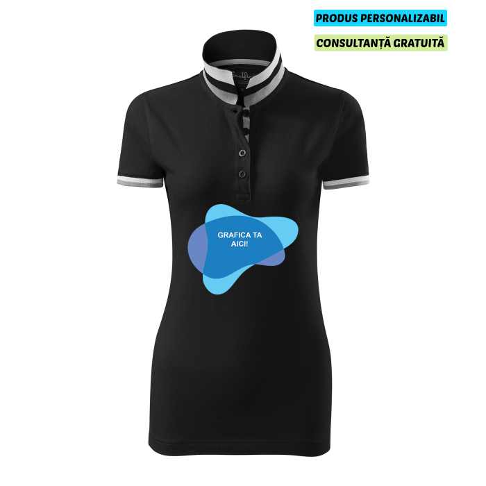 Malfini Tricou Polo Dama Negru Collar up Personalizat
