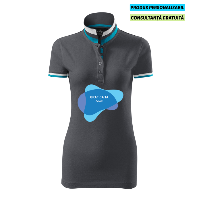 Malfini Tricou Polo Dama Antracit deschis Collar up Personalizat