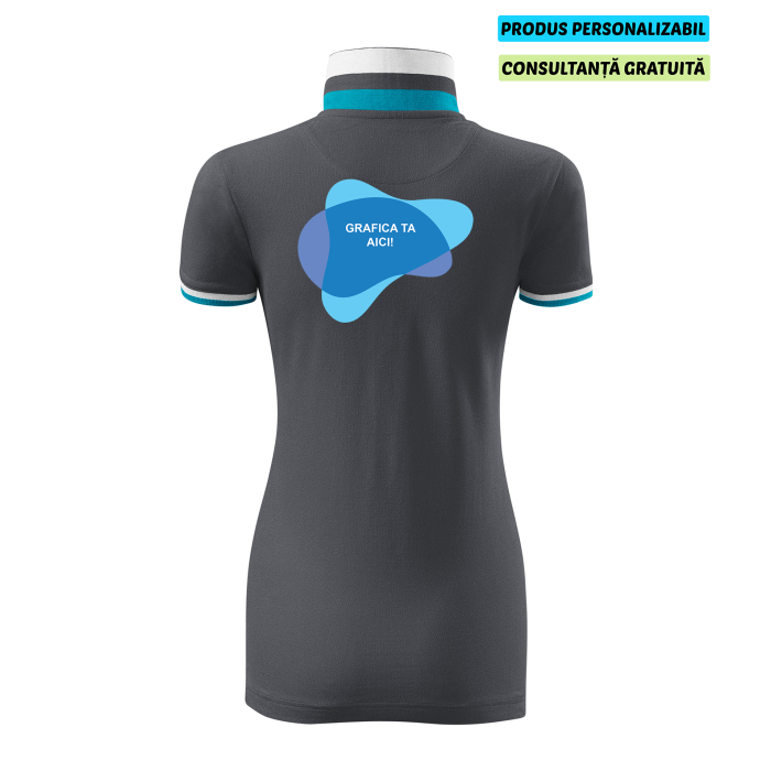 Malfini Tricou Polo Dama Antracit deschis Collar up Personalizat