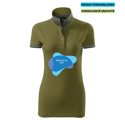 Malfini Tricou Polo Dama Verde avocado Collar up Personalizat
