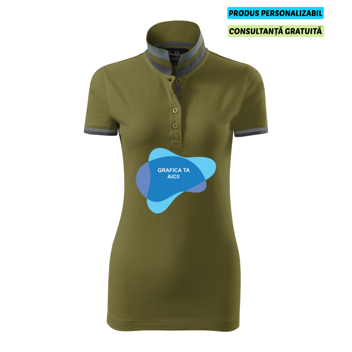 Malfini Tricou Polo Dama Verde avocado Collar up Personalizat