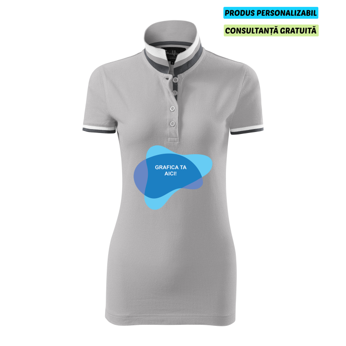 Malfini Tricou Polo Dama Gri deschis Collar up Personalizat
