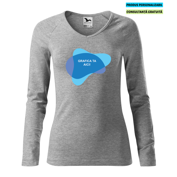 Malfini Tricou maneca lunga Dama Gri inchis Elegance Personalizat