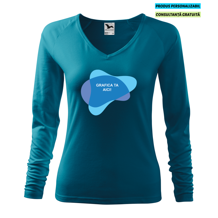 Malfini Tricou maneca lunga Dama Turcoaz inchis Elegance Personalizat