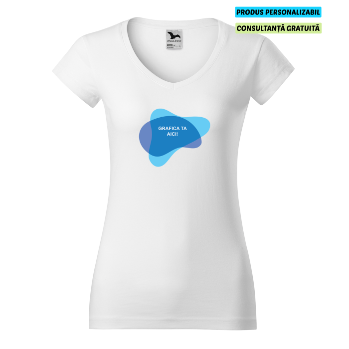 Malfini Tricou Dama Alb Fit V-neck Personalizat
