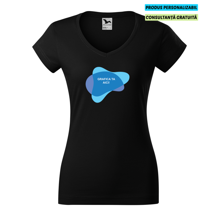 Malfini Tricou Dama Negru Fit V-neck Personalizat