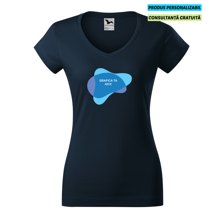 Malfini Tricou Dama Bleumarine Fit V-neck Personalizat