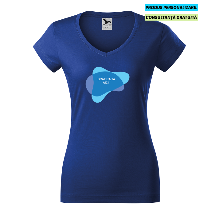 Malfini Tricou Dama Albastru regal Fit V-neck Personalizat