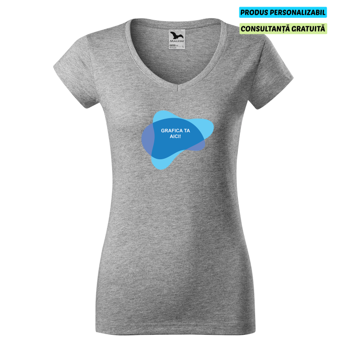 Malfini Tricou Dama Gri inchis Fit V-neck Personalizat