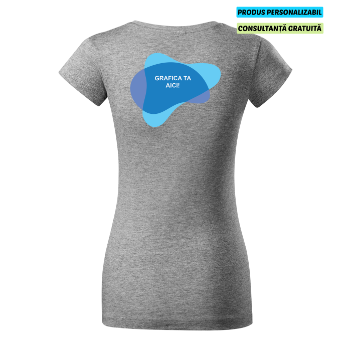 Malfini Tricou Dama Gri inchis Fit V-neck Personalizat