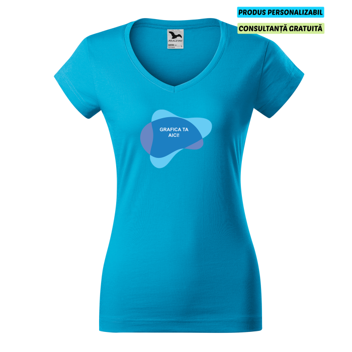 Malfini Tricou Dama Turcoaz Fit V-neck Personalizat