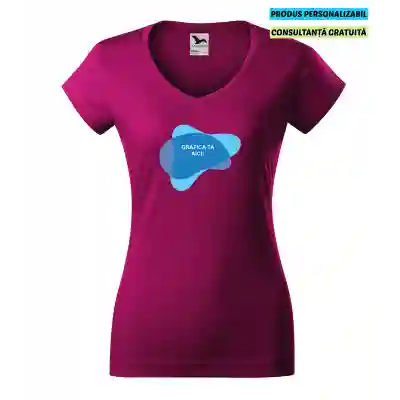 Malfini Tricou Dama Rosu fucsie Fit V-neck Personalizat