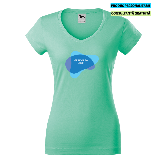 Malfini Tricou Dama Verde menta Fit V-neck Personalizat