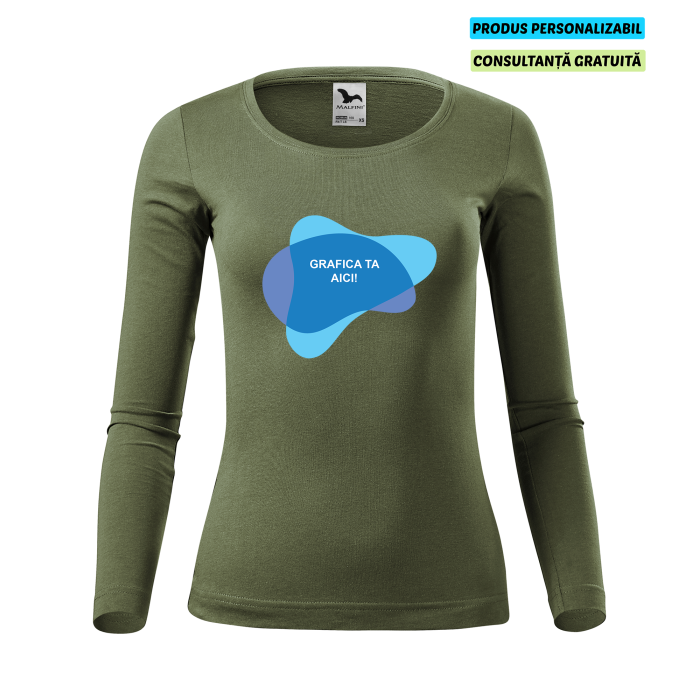 Malfini Tricou maneca lunga Dama Verde kaki FIT-T LS Personalizat