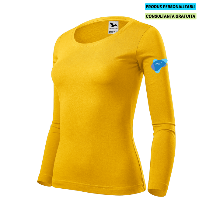 Malfini Tricou maneca lunga Dama Galben FIT-T LS Personalizat