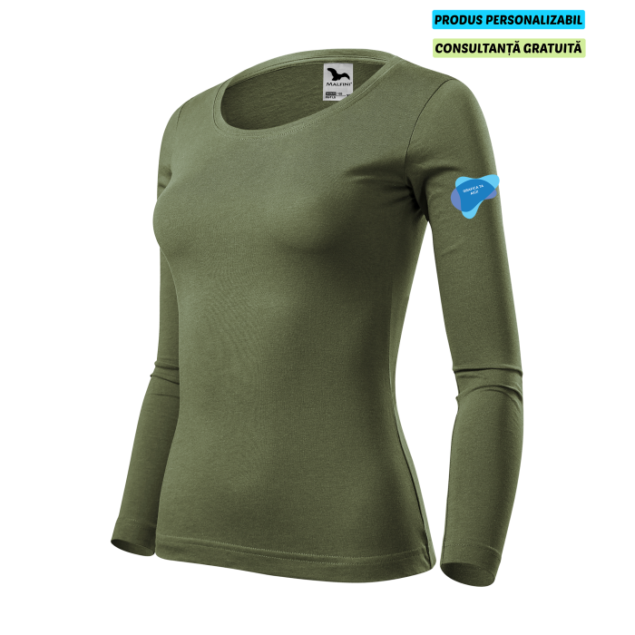 Malfini Tricou maneca lunga Dama Verde kaki FIT-T LS Personalizat