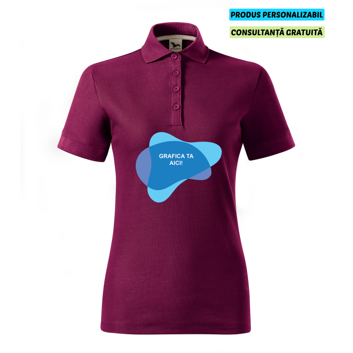 Malfini Tricou Polo Dama Pruna Prime Bumbac Organic Personalizat