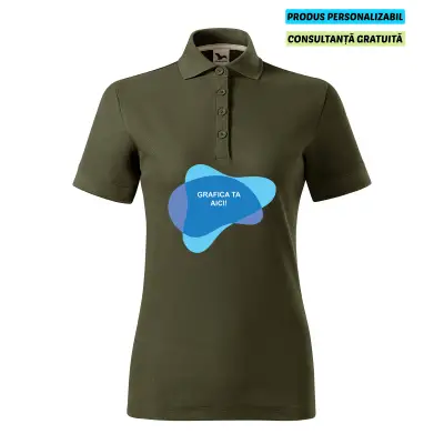 Malfini Tricou Polo Dama Verde militar Prime Bumbac Organic Personalizat