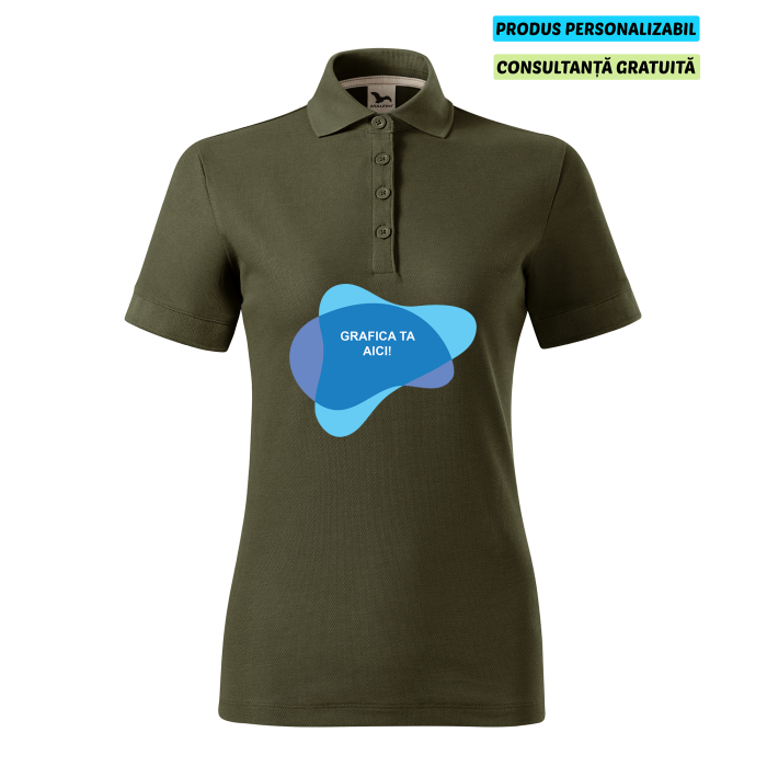 Malfini Tricou Polo Dama Verde militar Prime Bumbac Organic Personalizat