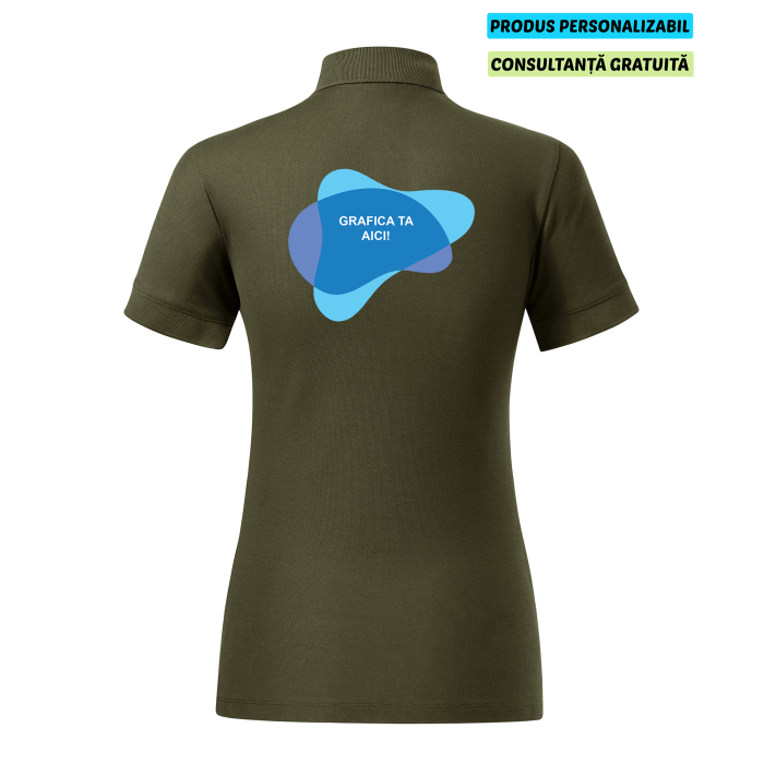 Malfini Tricou Polo Dama Verde militar Prime Bumbac Organic Personalizat