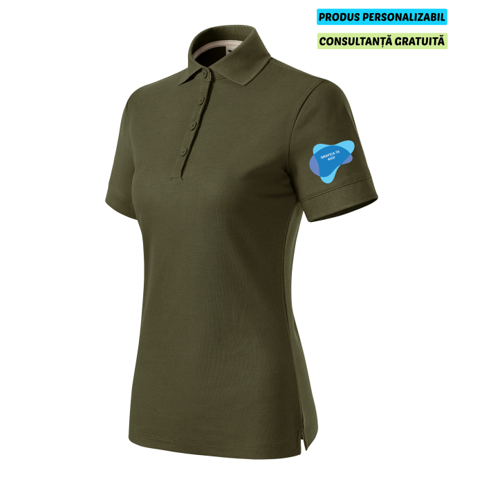 Malfini Tricou Polo Dama Verde militar Prime Bumbac Organic Personalizat