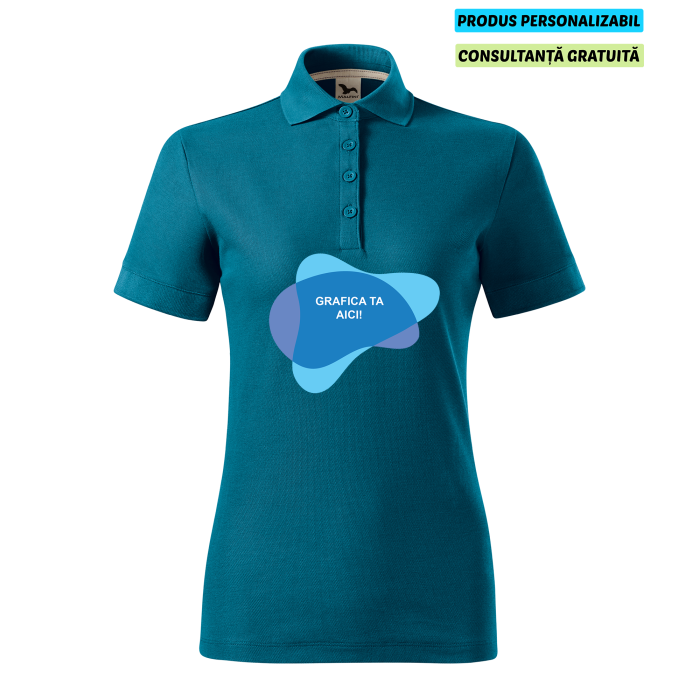 Malfini Tricou Polo Dama Albastru petrol Prime Bumbac Organic Personalizat