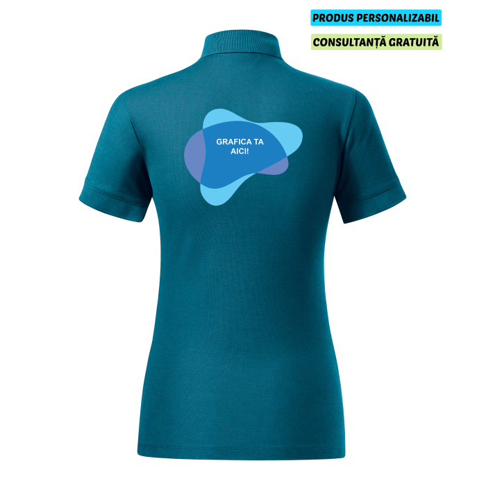 Malfini Tricou Polo Dama Albastru petrol Prime Bumbac Organic Personalizat