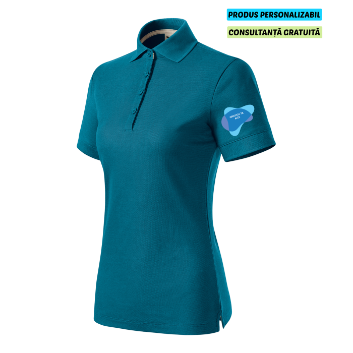 Malfini Tricou Polo Dama Albastru petrol Prime Bumbac Organic Personalizat