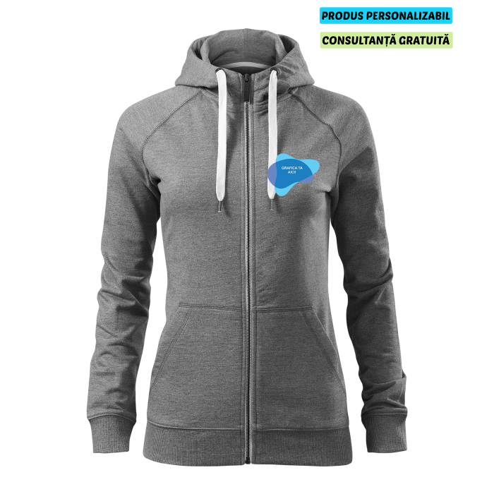 Malfini Hanorac cu fermoar Dama Gri Voyage Personalizat Malfini Hanorac cu fermoar Dama Gri Voyage Personalizat