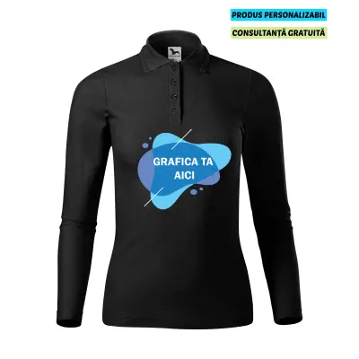 Malfini Tricou Polo Maneca lunga Dama Negru Personalizat