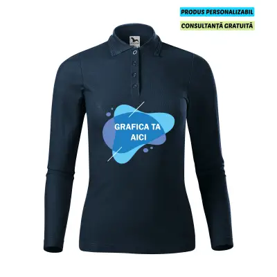 Malfini Tricou Polo Maneca lunga Dama Bleumarine Personalizat