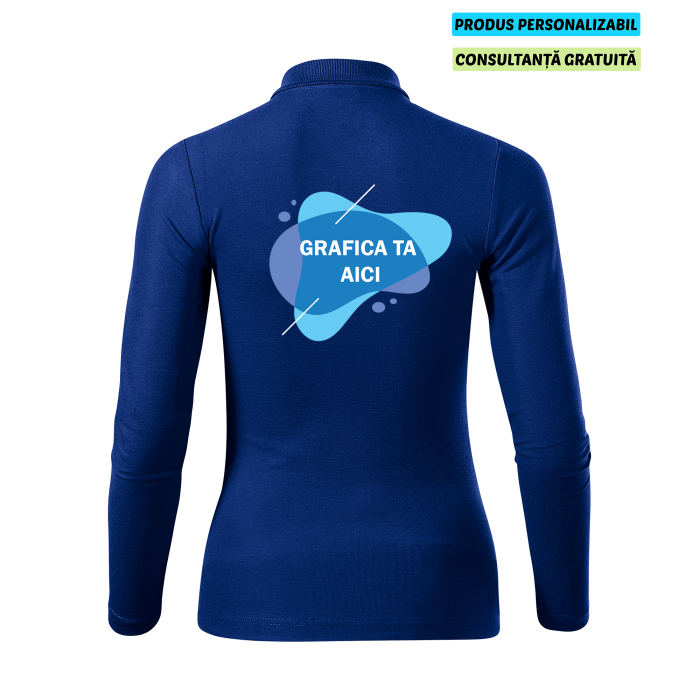 Malfini Tricou Polo Maneca lunga Dama Albastru regal Personalizat