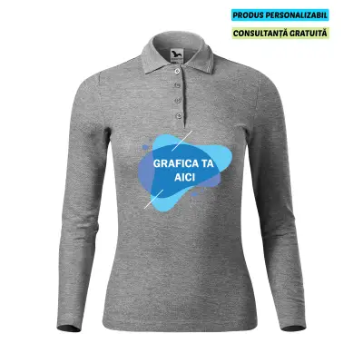 Malfini Tricou Polo Maneca lunga Dama Gri inchis Personalizat