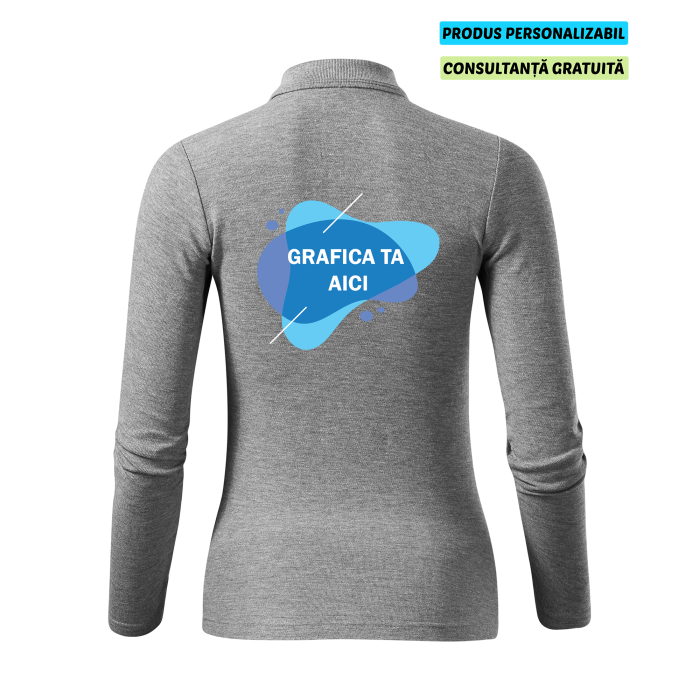 Malfini Tricou Polo Maneca lunga Dama Gri inchis Personalizat