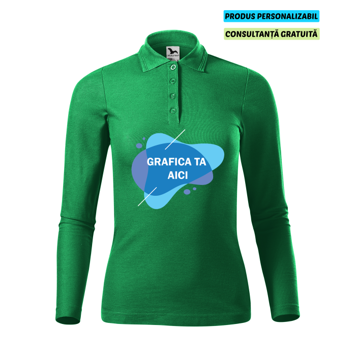 Malfini Tricou Polo Maneca lunga Dama Verde Personalizat