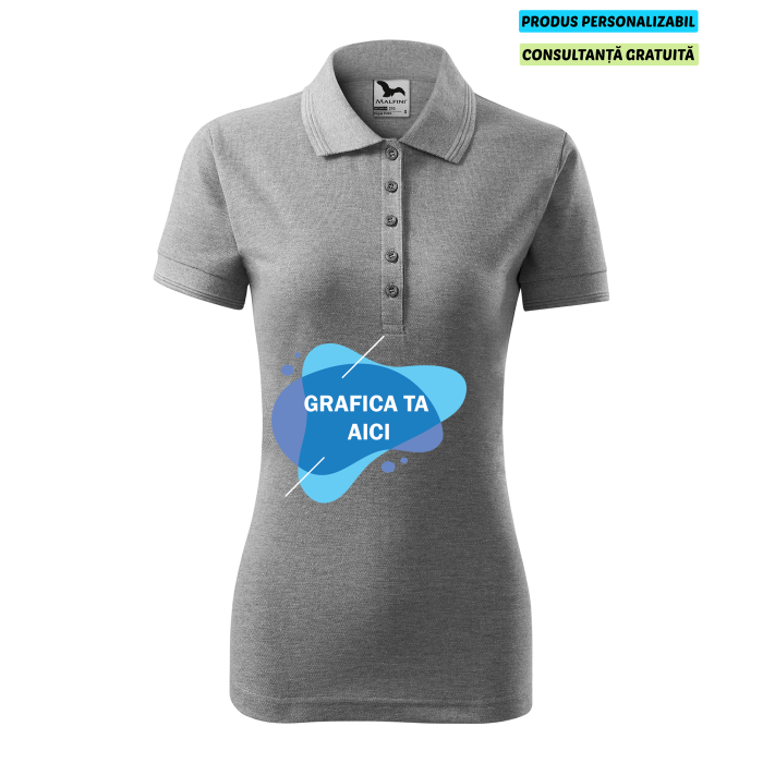 Malfini Tricou Polo Dama Gri inchis Personalizat
