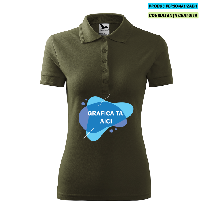 Malfini Tricou Polo Dama Verde militar Personalizat