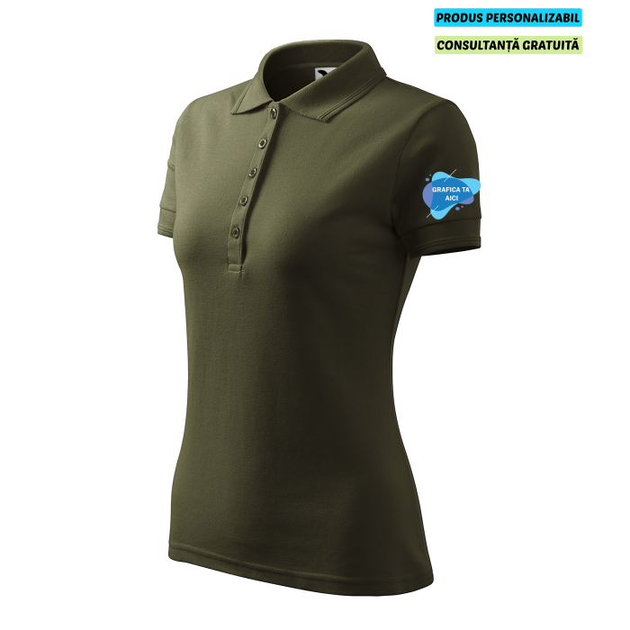 Malfini Tricou Polo Dama Verde militar Personalizat